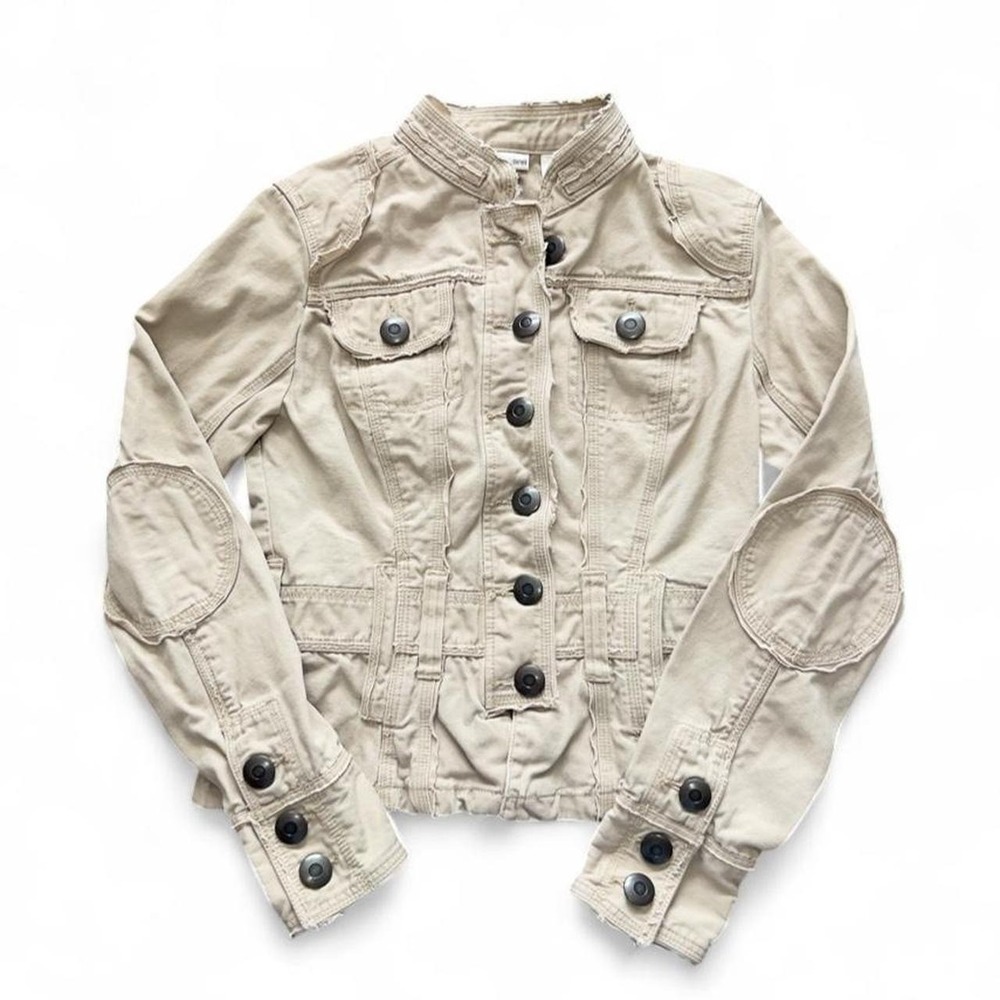 Vintage Y2K No Boundaries Cream Utility Military Jacket Button Up Cotton Size M